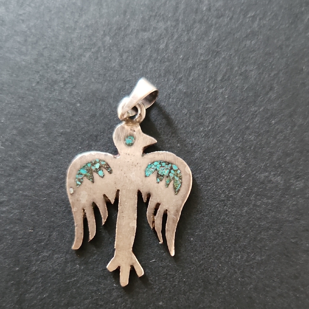 Silver Bird Pendant with Turquoise Accents